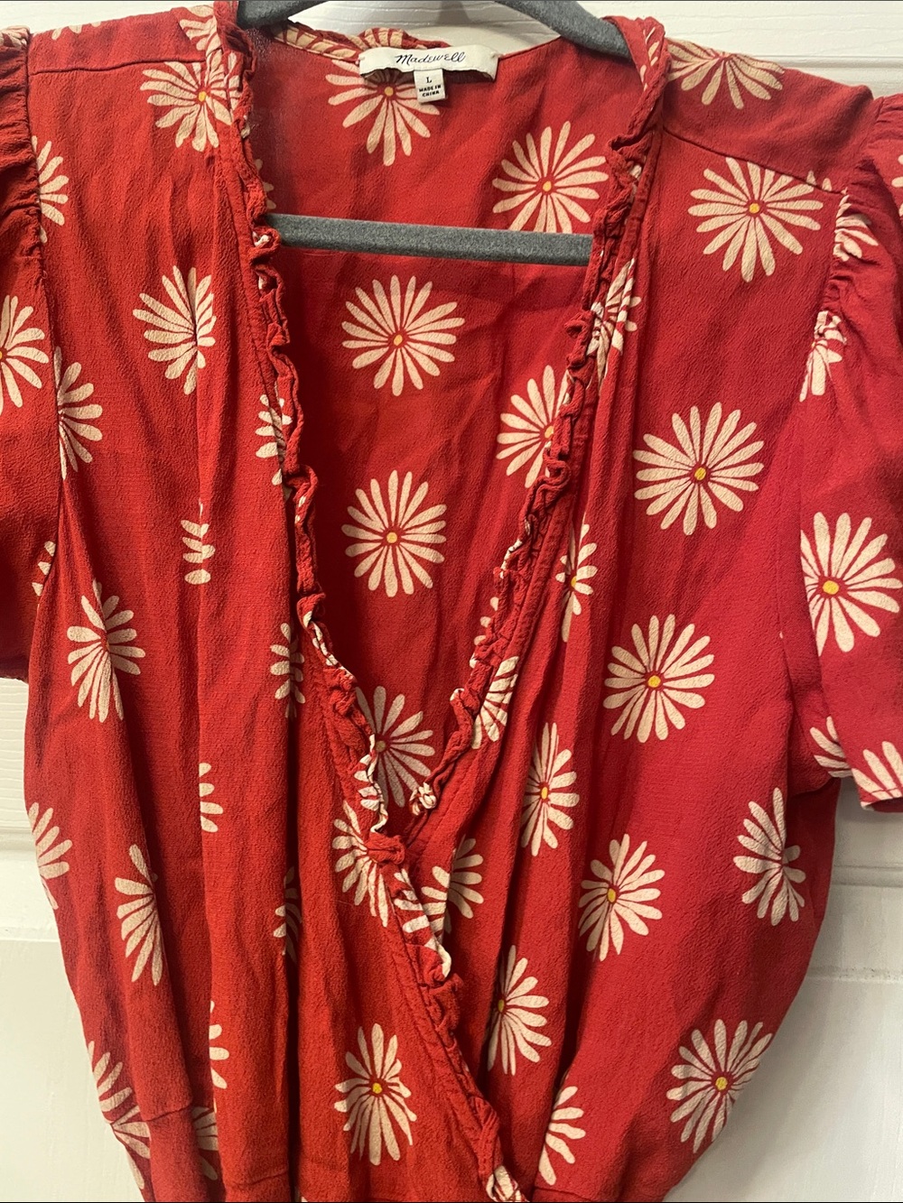 Madewell Red Floral Short Sleeve Wrap Maxi Dress - Picture 3 of 6